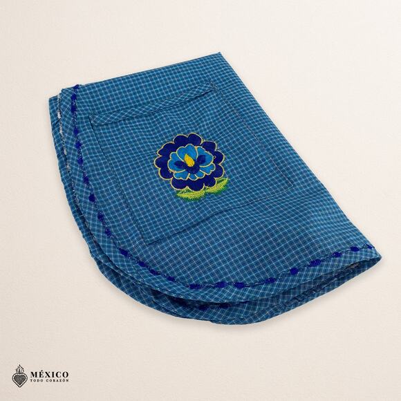 Blue Mexican Embroidered Smock Apron – Floral Traditional Design for Women - Picture 6 of 8